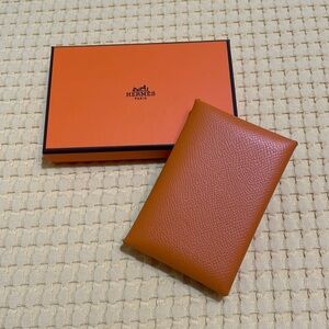 Hermes Calvi card holder apricot orange Epsom leather